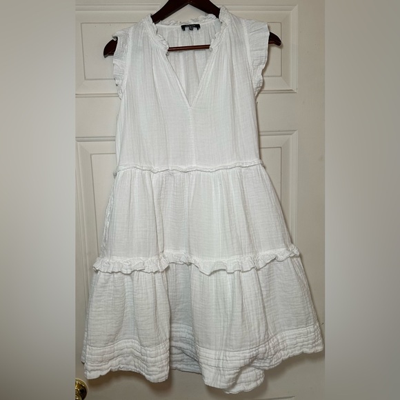 ME+EM White Cheesecloth Frill Swing Dress US 12 UK 16 Lagenlook Boho Chic. - Picture 2 of 6
